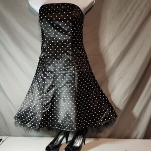 Jessica McClintock For GUNNE SAX Like New Black Strapless Dress with Polka Dots